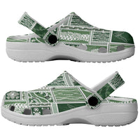 Vintage Aloha Block Quilt Clogs Shoes Green Inspired Lei Motifs - Polynesian Pride