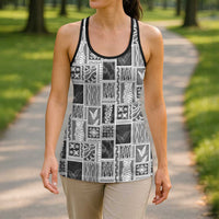 Vintage Aloha Block Quilt Hollow Tank Top Black Inspired Lei Motifs - Polynesian Pride