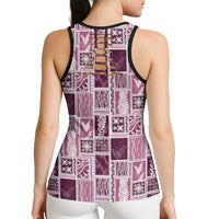 Vintage Aloha Block Quilt Hollow Tank Top Pink Inspired Lei Motifs - Polynesian Pride