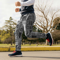 Vintage Aloha Block Quilt Jogger Pants Black Inspired Lei Motifs - Polynesian Pride