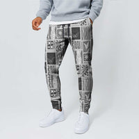 Vintage Aloha Block Quilt Jogger Pants Black Inspired Lei Motifs - Polynesian Pride