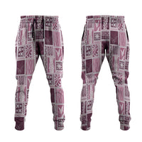 Vintage Aloha Block Quilt Jogger Pants Pink Inspired Lei Motifs - Polynesian Pride