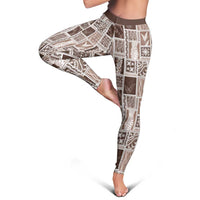 Vintage Aloha Block Quilt Leggings Beige Inspired Lei Motifs - Polynesian Pride