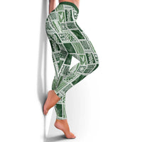 Vintage Aloha Block Quilt Leggings Green Inspired Lei Motifs - Polynesian Pride