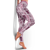 Vintage Aloha Block Quilt Leggings Pink Inspired Lei Motifs - Polynesian Pride