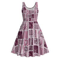 Vintage Aloha Block Quilt Midi Dress Pink Inspired Lei Motifs - Polynesian Pride