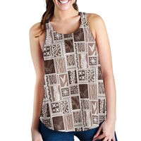 Vintage Aloha Block Quilt Women Racerback Tank Beige Inspired Lei Motifs - Polynesian Pride