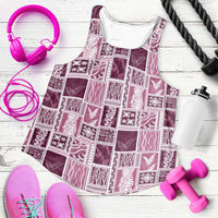 Vintage Aloha Block Quilt Women Racerback Tank Pink Inspired Lei Motifs - Polynesian Pride