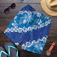 Vintage Blue Polynesia Shorts for Men Plumeria With Hibiscus Tropical Vibes - Polynesian Pride