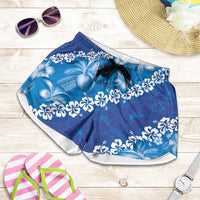 Vintage Blue Polynesia Shorts for Women Plumeria With Hibiscus Tropical Vibes - Polynesian Pride