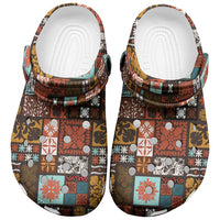 Vintage Hawaiian Quilting Patterns Clogs Shoes Brown Style Tribal Fabric Patchwork - Polynesian Pride