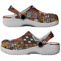 Vintage Hawaiian Quilting Patterns Clogs Shoes Brown Style Tribal Fabric Patchwork - Polynesian Pride