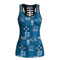 Vintage Hawaiian Quilting Patterns Hollow Tank Top Blue Style Tribal Fabric Patchwork - Polynesian Pride