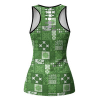Vintage Hawaiian Quilting Patterns Hollow Tank Top Green Style Tribal Fabric Patchwork - Polynesian Pride