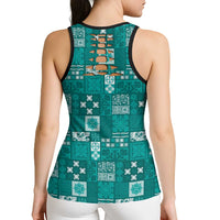 Vintage Hawaiian Quilting Patterns Hollow Tank Top Turquoise Style Tribal Fabric Patchwork - Polynesian Pride