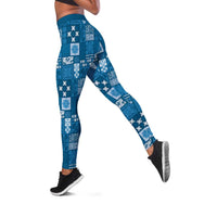 Vintage Hawaiian Quilting Patterns Leggings Blue Style Tribal Fabric Patchwork - Polynesian Pride