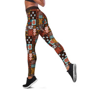 Vintage Hawaiian Quilting Patterns Leggings Brown Style Tribal Fabric Patchwork - Polynesian Pride