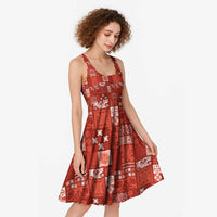 Vintage Hawaiian Quilting Patterns Midi Dress Red Style Tribal Fabric Patchwork - Polynesian Pride