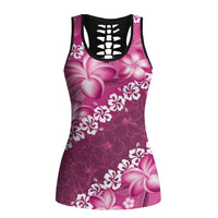 Vintage Pink Polynesia Hollow Tank Top Plumeria With Hibiscus Tropical Vibes - Polynesian Pride