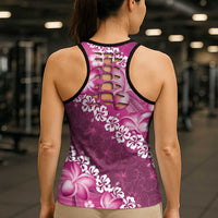 Vintage Pink Polynesia Hollow Tank Top Plumeria With Hibiscus Tropical Vibes - Polynesian Pride
