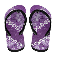 Vintage Purple Polynesia Flip Flops Plumeria Hibiscus Tropical Vibes LT14 - Polynesian Pride