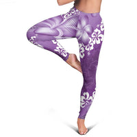 Vintage Purple Polynesia Leggings Plumeria With Hibiscus Tropical Vibes - Polynesian Pride