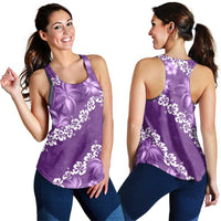 Vintage Purple Polynesia Women Racerback Tank Plumeria With Hibiscus Tropical Vibes - Polynesian Pride