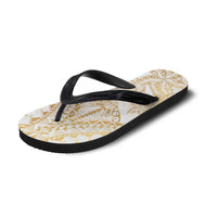 White and Gold Polynesia Flip Flops Plumeria Tattoo With Polynesian Pattern - Polynesian Pride