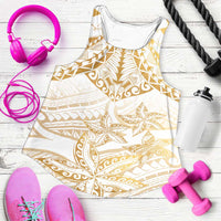 White and Gold Polynesia Women Racerback Tank Plumeria Tattoo With Polynesian Pattern LT14 White - Polynesian Pride