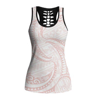 White Sunday Lotu Tamaiti Hollow Tank Top Polynesian Wave Pastel Blush - Polynesian Pride