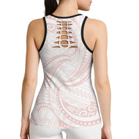 White Sunday Lotu Tamaiti Hollow Tank Top Polynesian Wave Pastel Blush - Polynesian Pride