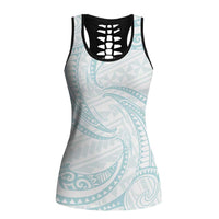 White Sunday Lotu Tamaiti Hollow Tank Top Polynesian Wave Pastel Cyan - Polynesian Pride