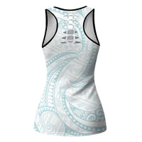 White Sunday Lotu Tamaiti Hollow Tank Top Polynesian Wave Pastel Cyan - Polynesian Pride