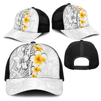 White Tropical Plumeria With Galaxy Polynesian Art Mesh Trucker Cap - Polynesian Pride