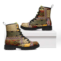 Yellow Aotearoa Kowhaiwhai Pattern Leather Boots NZ Maori Quilt Style - Polynesian Pride