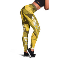 Yellow Banana Leaf Hawaii Leggings Lau Maia Plumeria Tropical Summer Vibes