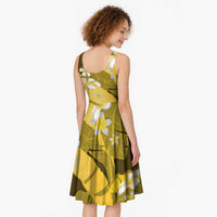 Yellow Banana Leaf Hawaii Midi Dress Lau Maia Plumeria Tropical Summer Vibes