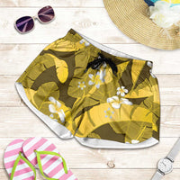Yellow Banana Leaf Hawaii Shorts for Women Lau Maia Plumeria Tropical Summer Vibes