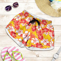 Yellow Hawaii Hibiscus Shorts for Women Tropical Flowers Seamless Pattern LT14 Yellow - Polynesian Pride