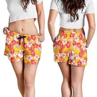 Yellow Hawaii Hibiscus Shorts for Women Tropical Flowers Seamless Pattern LT14 - Polynesian Pride