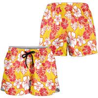 Yellow Hawaii Hibiscus Shorts for Women Tropical Flowers Seamless Pattern LT14 - Polynesian Pride