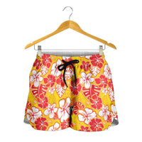 Yellow Hawaii Hibiscus Shorts for Women Tropical Flowers Seamless Pattern LT14 - Polynesian Pride