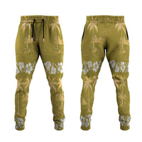 Yellow Hawaii Palm Tree Hibiscus Jogger Pants Fantasy Summer Vibe