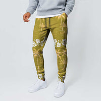 Yellow Hawaii Palm Tree Hibiscus Jogger Pants Fantasy Summer Vibe