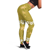 Yellow Hawaii Palm Tree Hibiscus Leggings Fantasy Summer Vibe