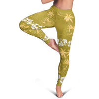 Yellow Hawaii Palm Tree Hibiscus Leggings Fantasy Summer Vibe