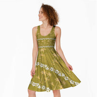 Yellow Hawaii Palm Tree Hibiscus Midi Dress Fantasy Summer Vibe