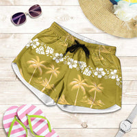 Yellow Hawaii Palm Tree Hibiscus Shorts for Women Fantasy Summer Vibe