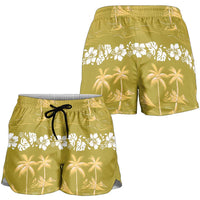 Yellow Hawaii Palm Tree Hibiscus Shorts for Women Fantasy Summer Vibe
