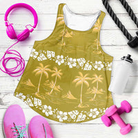 Yellow Hawaii Palm Tree Hibiscus Women Racerback Tank Fantasy Summer Vibe